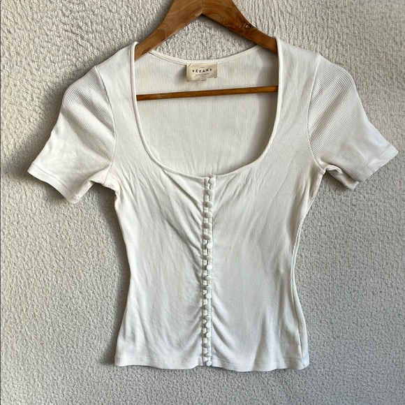 Sezane White Fitted‎ Buttoned Blouse Womens XS